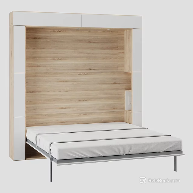 Modern Foldable Bed Design With Wooden Backboard White Frame And Metal Structure 3d model 