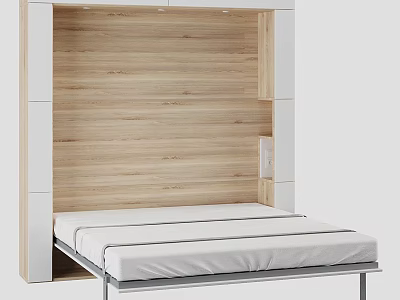 Modern Foldable Bed Design With Wooden Backboard White Frame And Metal Structure 3d model