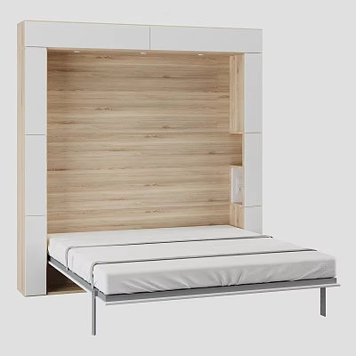 Modern Foldable Bed Design With Wooden Backboard White Frame And Metal Structure 3d model