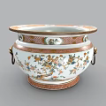 Traditional Ceramic Vessel With Intricate Floral Bird Motifs Gold Accents And Side Handles