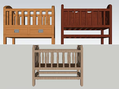 Wooden Baby Cribs With Different Designs Drawer Storage And Slatted Sides 3d model