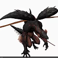 Fierce Mythical Dragon Creature With Black Wings And Red Claws Crouching Menacingly