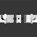 White Blocks Mechanical Structure With Circular Arrangement Black Connectors And Cross Center