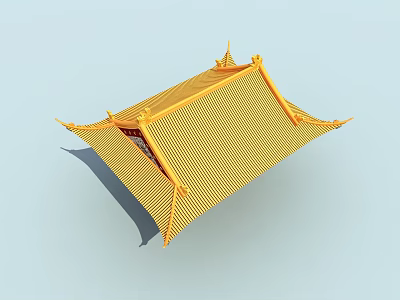 Traditional Chinese Roof With Yellow Curved Eaves And Patterned Tiles Design 3d model