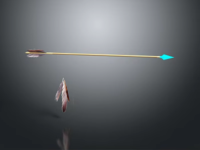 Traditional Arrow Weapon With Wooden Shaft Blue Tip And Feather Design 3d model