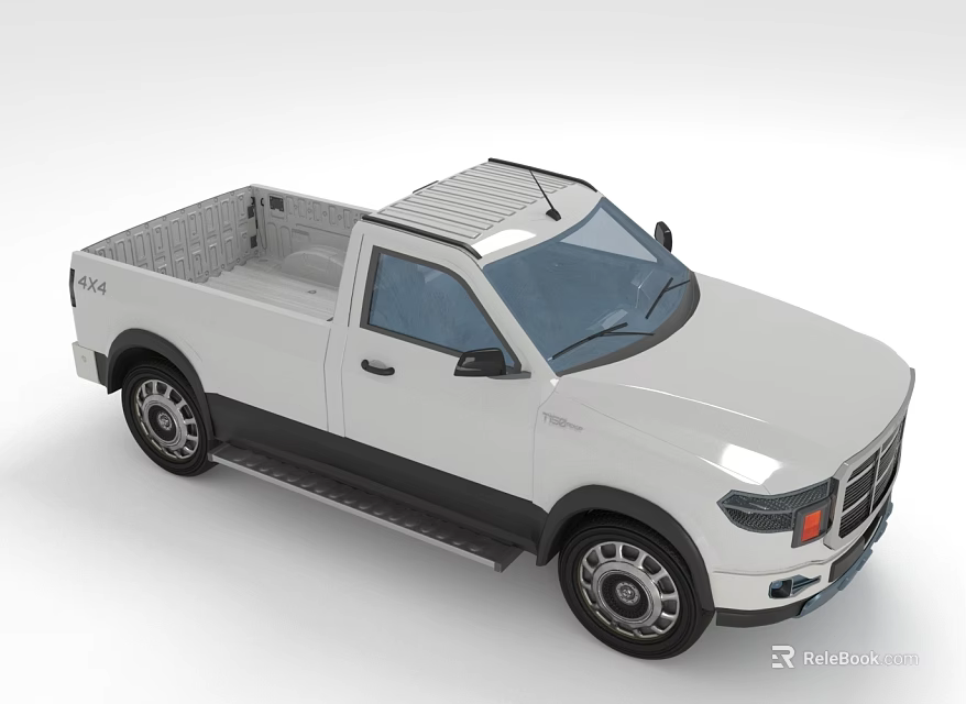 White Single Cab Pickup Truck With Open Bed And Roof Rack Design 3d model 