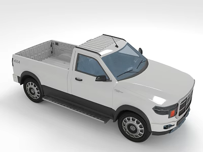 White Single Cab Pickup Truck With Open Bed And Roof Rack Design 3d model