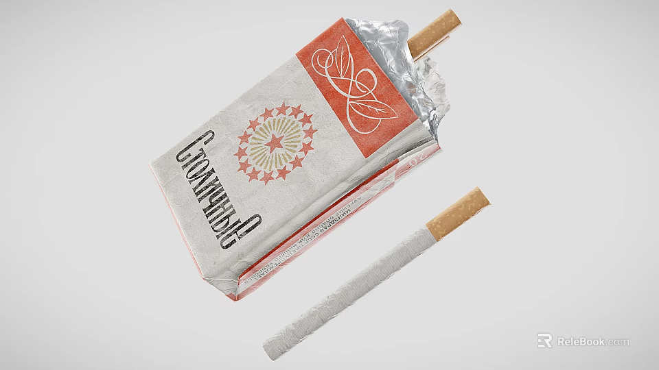 Open Cigarette Pack With Foil Wrapper And Single Cigarette 3d model 
