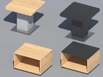 Wooden And Black Cube Storage Boxes With Square Tops And Different Designs 3d model