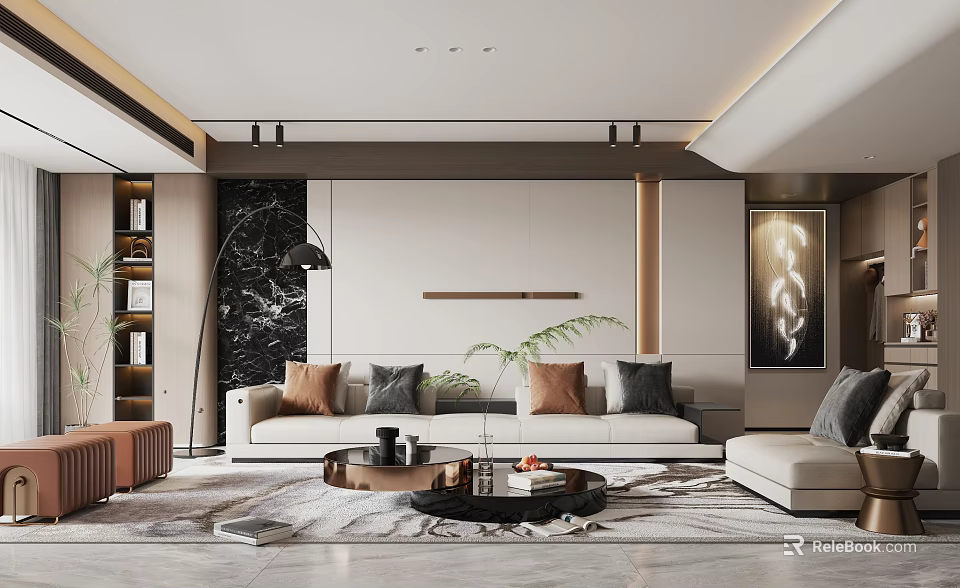 Modern Luxury Living Room Interior Design With Comfortable Sofas Round Coffee Table And Elegant Decorations 3d model 