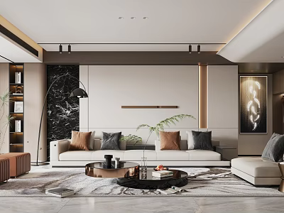 Modern Luxury Living Room Interior Design With Comfortable Sofas Round Coffee Table And Elegant Decorations 3d model
