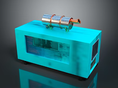 Blue Utility Vehicle With Silver Copper Pipes Transparent Front Window And Black Wheels 3d model