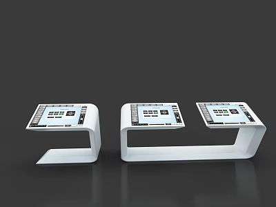 Three Modern White Public Facilities With Digital Displays And Sleek Design 3d model