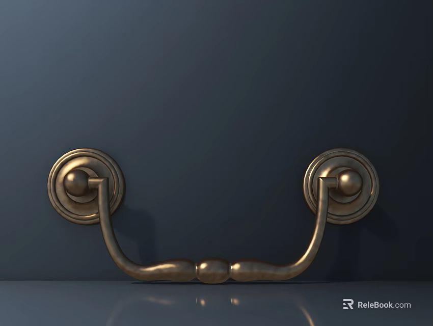 Classic Brass Door Handle With Polished Finish On Dark Door Surface 3d model 