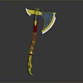 Decorative Ancient Axe With Blue Gold Head And Red Gold Handle Design
