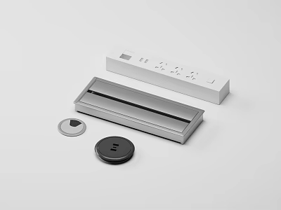 Modern Power Strip With Silver Case Black Button And Circular Cover Accessories 3d model