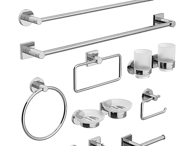 Modern Bathroom Hardware Accessories Set Featuring Stainless Steel Towel Bars Rings Holders 3d model