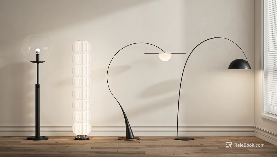 Modern Floor Lamps With Curved Stand And Cylindrical Design For Living Room Decor 3d model 