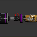 Mechanical Sci Fi Weapon With Yellow Black Purple Components And Spring Structure