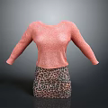 Pink Knitted Sweater With Long Sleeves And Leopard Print Mini Skirt Casual Outfit