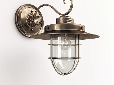Vintage Metal Wall Lamp Featuring Glass Shade And Decorative Metal Cage 3d model