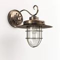 Vintage Metal Wall Lamp Featuring Glass Shade And Decorative Metal Cage