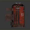 Vintage Red Cylindrical Kitchen Grill With Open Double Doors And Rustic Design