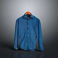 Blue Long Sleeve Button Front Shirt Hanging On Hanger With Classic Design