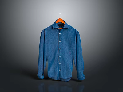 Blue Long Sleeve Button Front Shirt Hanging On Hanger With Classic Design 3d model
