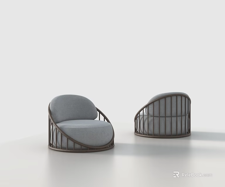 Modern Single Sofa Design With Curved Back Metal Frame And Gray Cushion 3d model