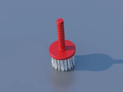 Household Cleaning Brush With Red Handle And White Bristles For Daily Use 3d model