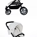 Modern Baby Stroller With Beige Canopy Black Frame And Comfortable Seat
