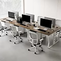 Modern Office Desks With Multiple Computers And Ergonomic Office Chairs In Workspace 3d model