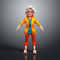 Cartoon Elderly Woman With White Hair Glasses Orange Jacket Blue Shirt Red Pants White Shoes