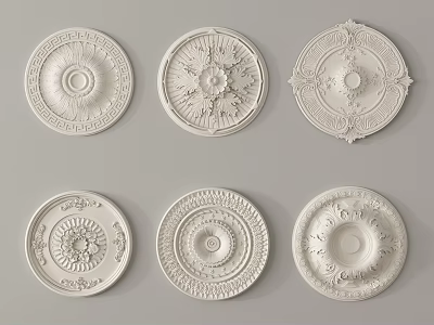 Carved Decorative Medallions with Intricate White Ceiling Design Patterns 3d model