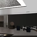 Modern Minimalist Reception Lobby With Delicate Wire Partition And Warm Ambient Indoor Lighting