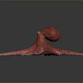 Pink Octopus With Long Tentacles In 3D Rendering On Gray Background