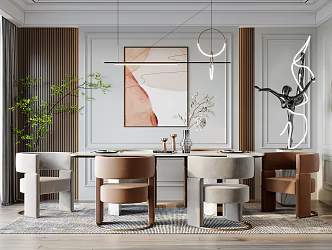 Light Luxury Dining Table and Chair Combination 3d model