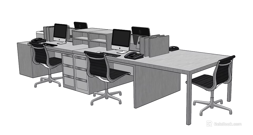 Modern Office Desks With Computer Monitors Ergonomic Chairs And Storage Drawers 3d model 