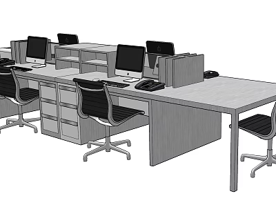 Modern Office Desks With Computer Monitors Ergonomic Chairs And Storage Drawers 3d model
