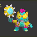 Vibrant Green Creature With Pink Hair In Yellow Jacket Holding Spiked Round Object