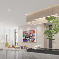 Modern Property Sales Office Interior With Building Model Large Screen And Chandelier