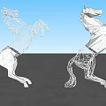Modern Horse Sculpture With Geometric Polygon And Wireframe Design On Water Surface With Reflections