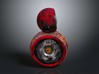 SpiderMan Themed Red And Black Spherical Figure With Central Emblem And Bottom Structure 3d model