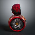 SpiderMan Themed Red And Black Spherical Figure With Central Emblem And Bottom Structure
