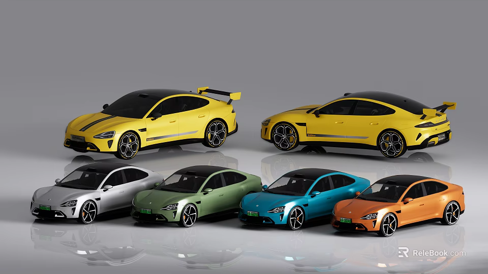 Modern Sports Cars In Multiple Colors With Sleek Design And Stylish Bodywork 3d model 