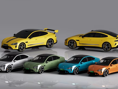 Modern Sports Cars In Multiple Colors With Sleek Design And Stylish Bodywork 3d model