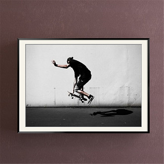 modern figure painting simple gray commercial space figure skateboard decorative painting 3d model