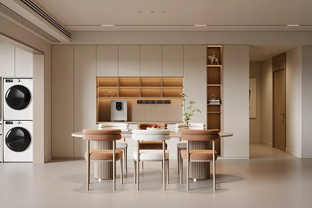 Modern Cream Style Restaurant Dining Table and Chair Sideboard 3d model