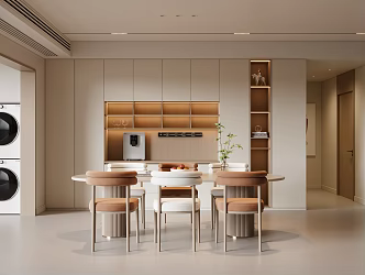 Modern Cream Style Restaurant Dining Table and Chair Sideboard 3d model